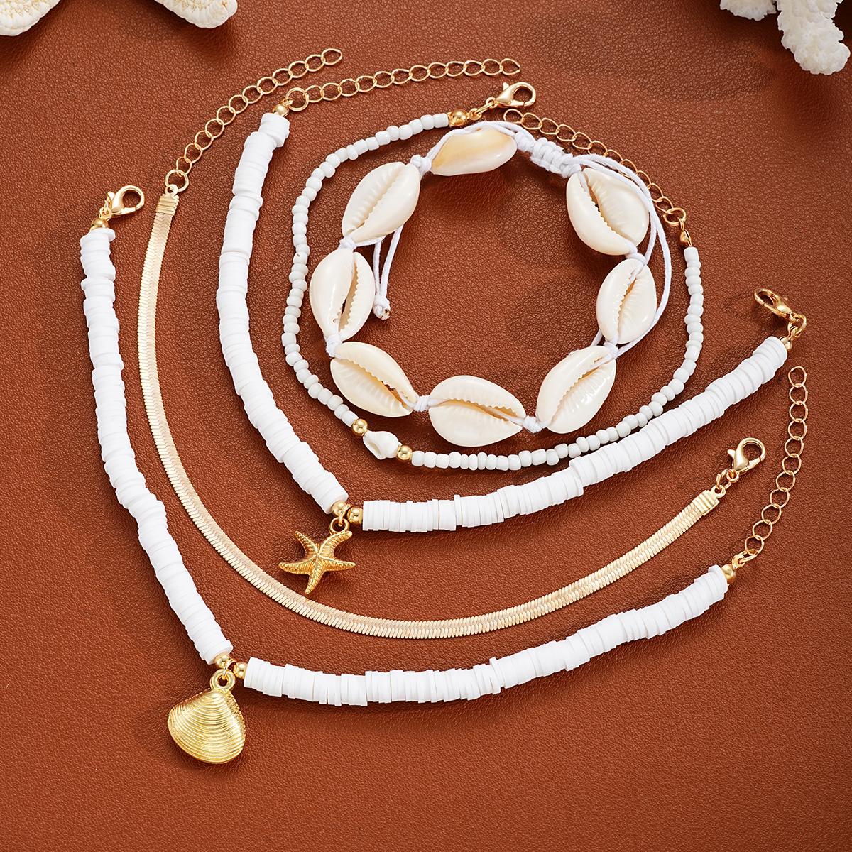 Juego de 5 tobilleras de concha y estrella de mar 