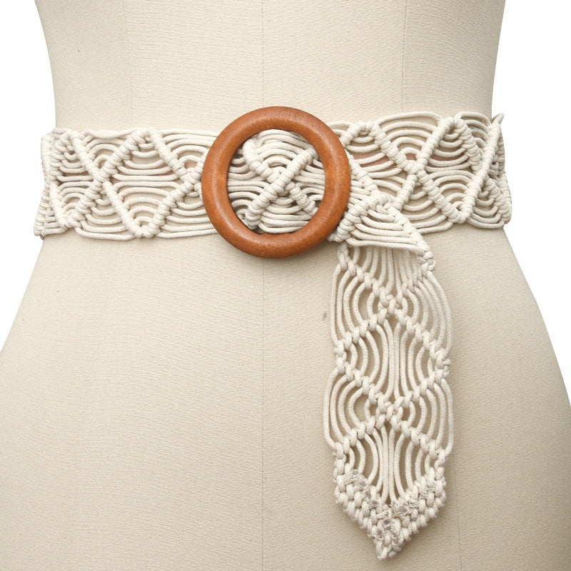 Braided round buckle boxy wide belt