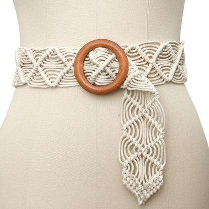 Braided round buckle boxy wide belt