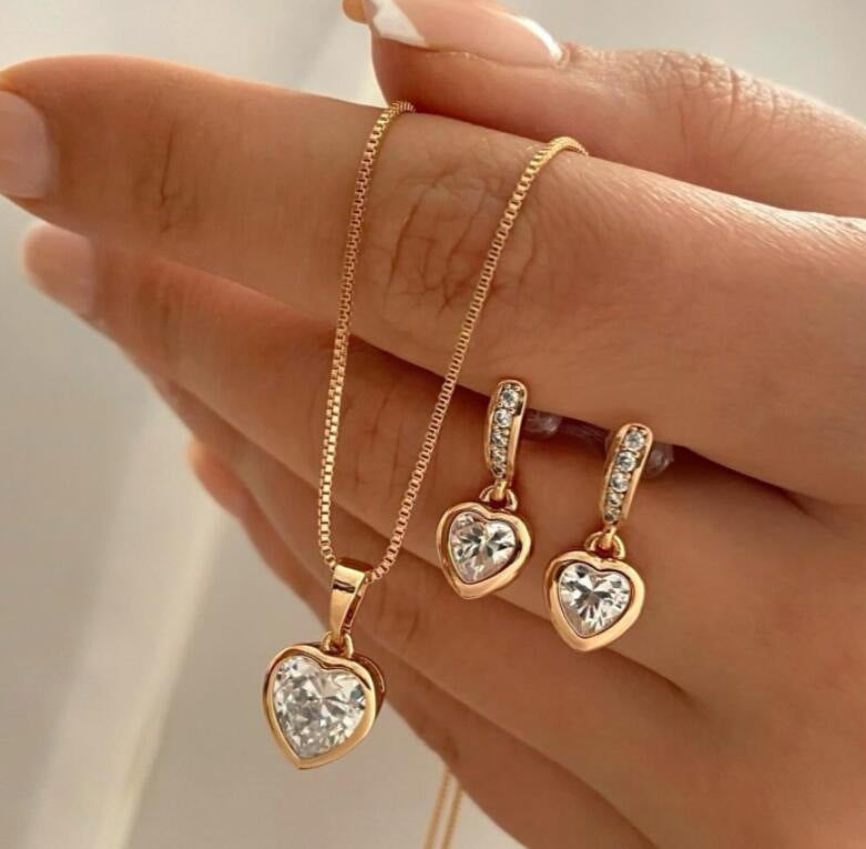 Gold Zircon Necklace & Earring Set