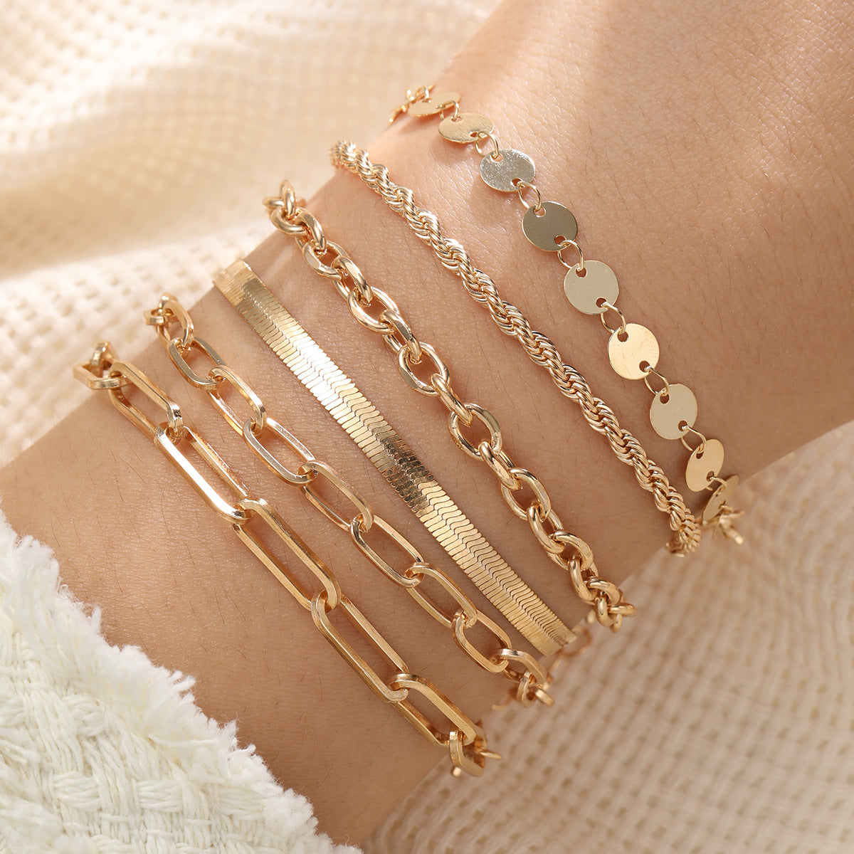 Gold Chain Bracelet Set (6-piece)