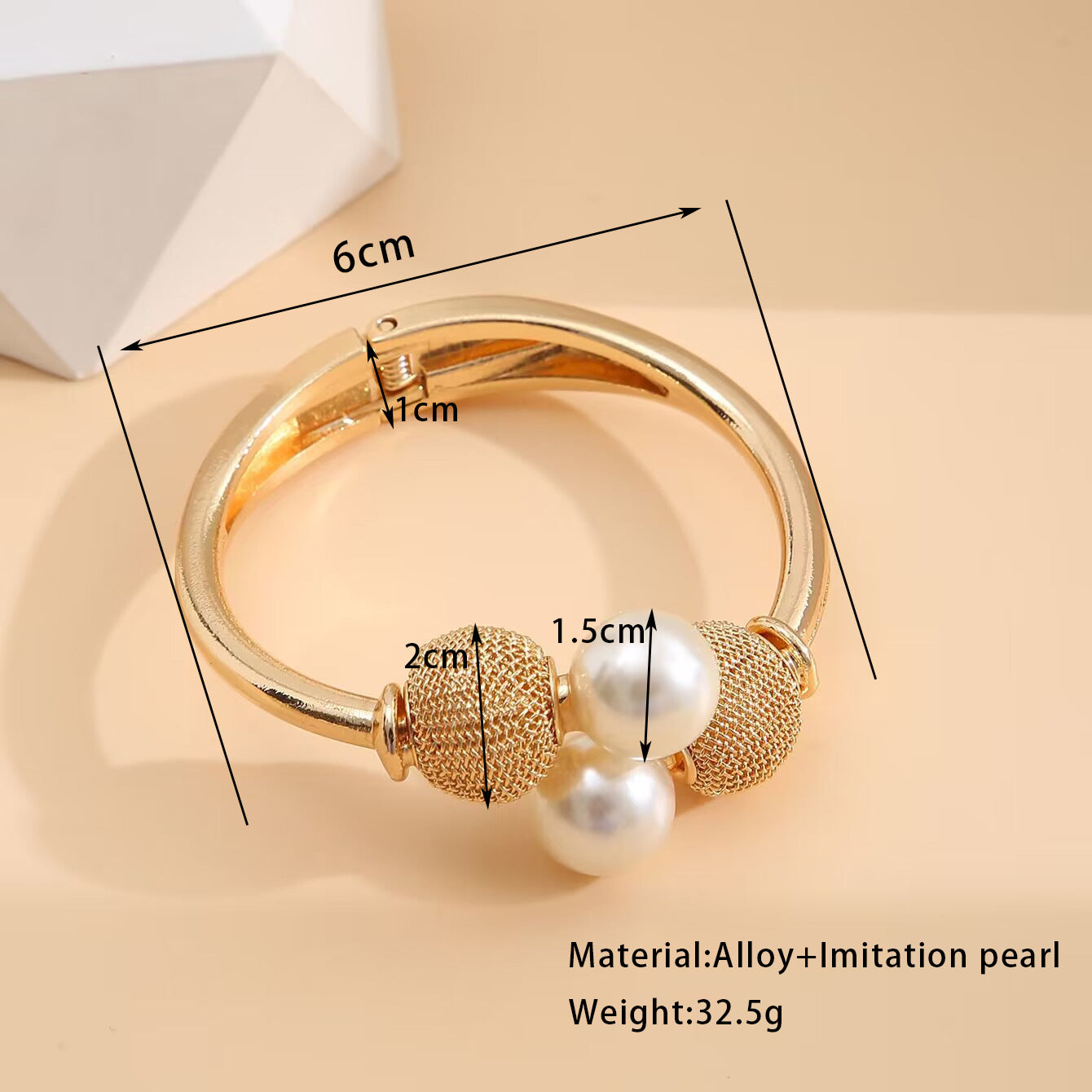 Exaggerated Pearl Alloy Open Bracelet