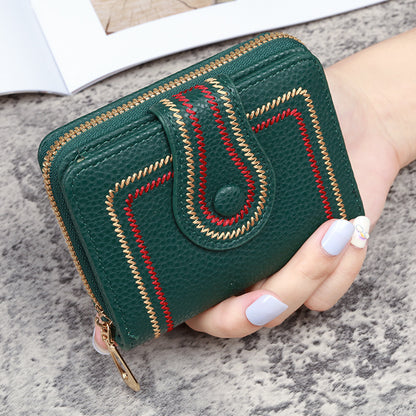 Embroidered solid color wallet ID card bag