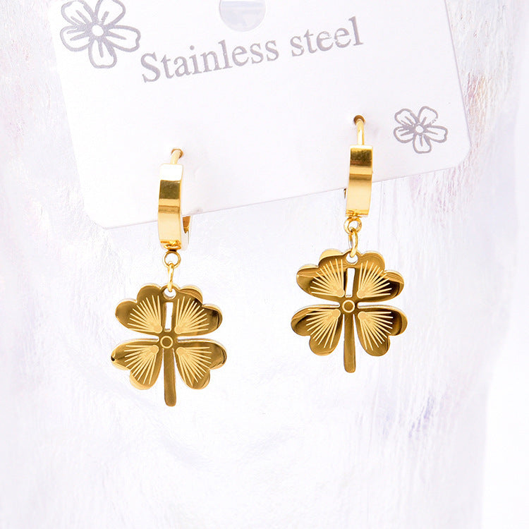 Women's Titanium Steel Four-Leaf Clover Earrings — Light Luxury Fade-Resistant