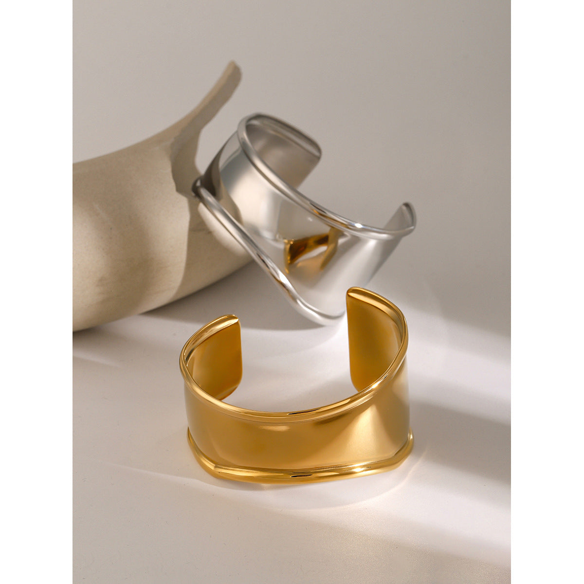 18k gold stainless steel wide bracelet