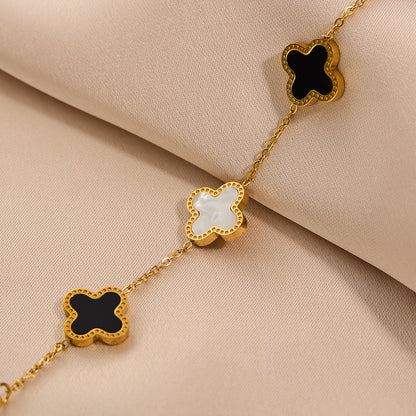 Black and white four-leaf clover titanium steel bracelet