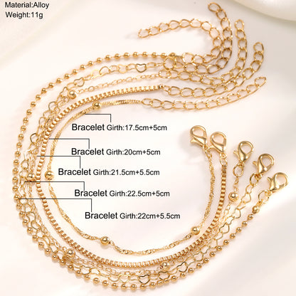 Alloy round bead chain anklet 5 piece chain set
