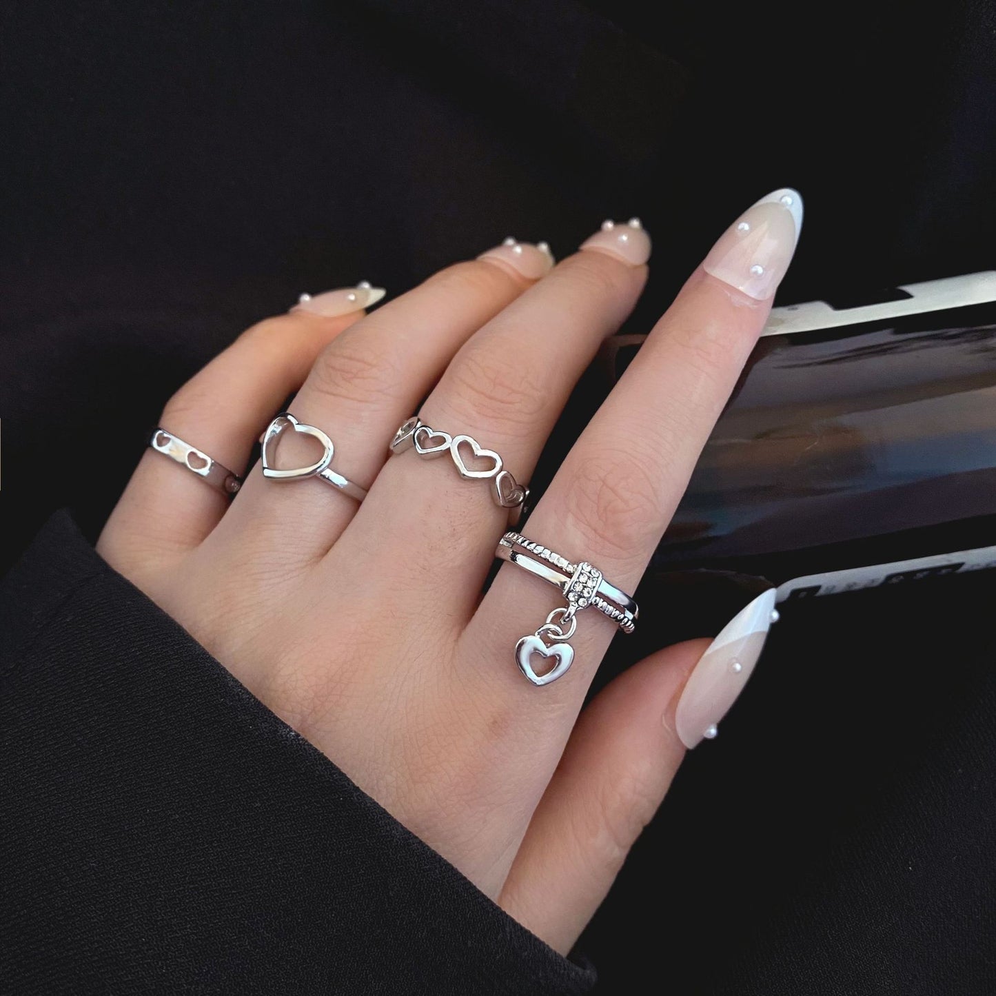Hollow Heart Ring Set