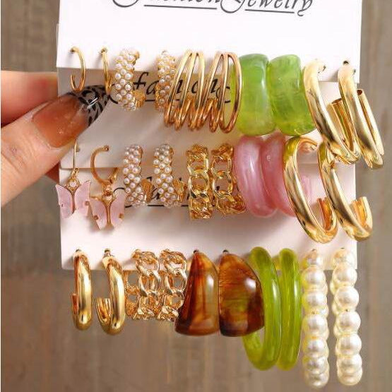 Metal Twist & Geometric Earring Set