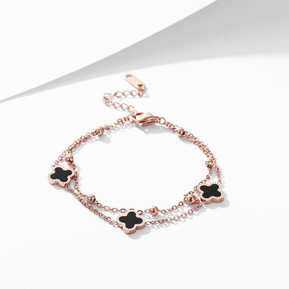 Double four-leaf flower anklet