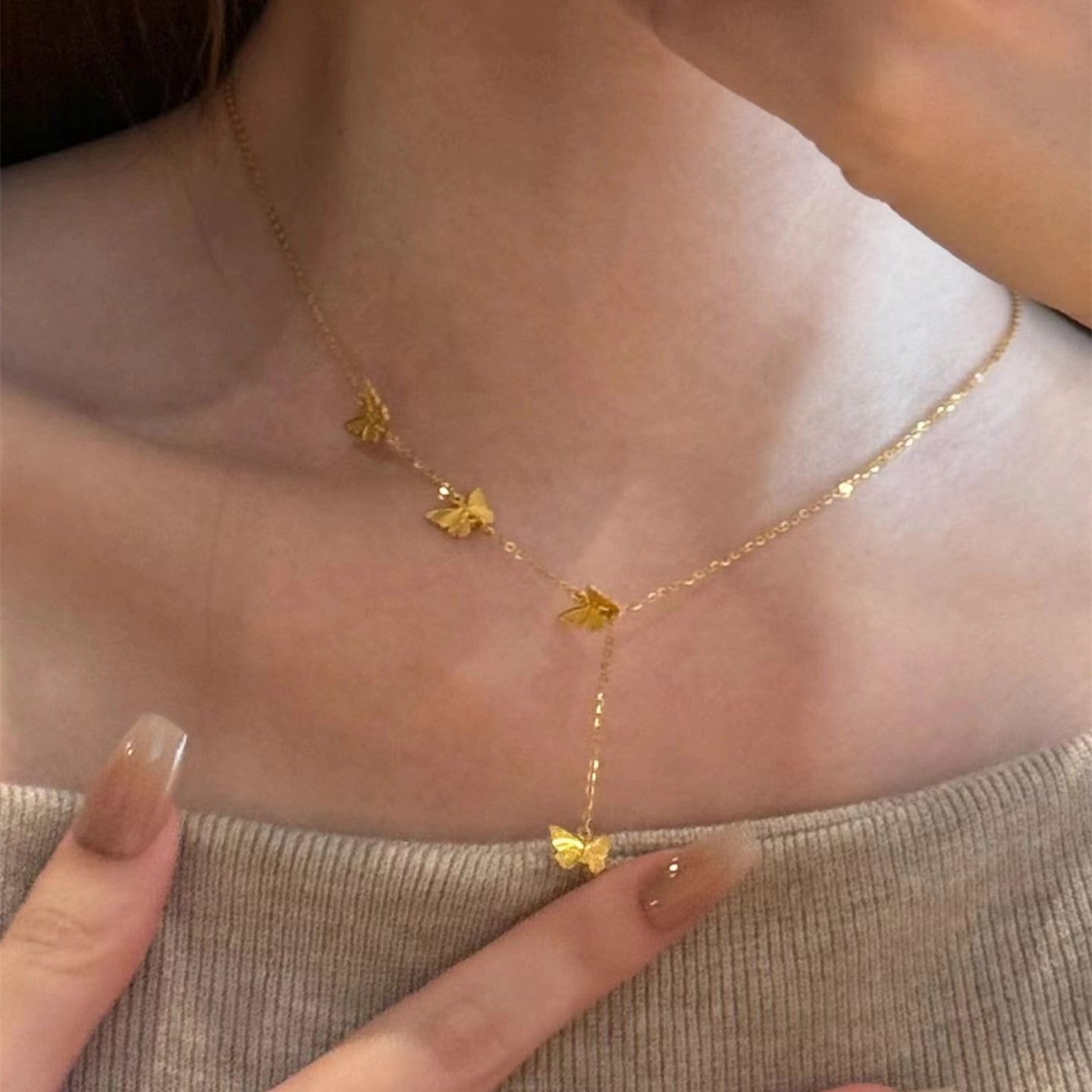 18K-Plated Butterfly Tassel Clavicle Necklace