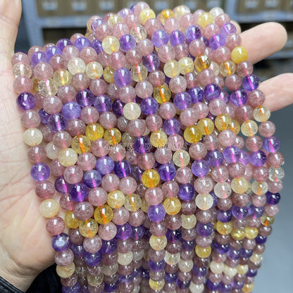 Siete cuentas sueltas de cristal, cuentas redondas de cristal de colores mezclados 