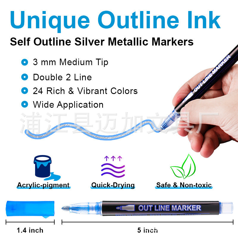 Bold Pearlescent Double Line Outline Pen Acrylic Marker