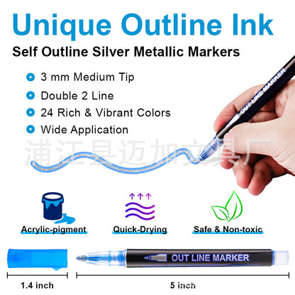 Bold Pearlescent Double Line Outline Pen Acrylic Marker