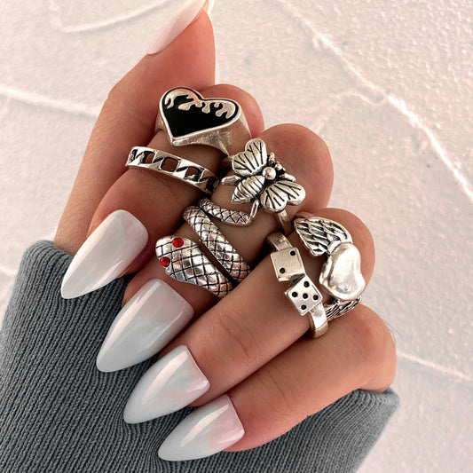 Alloy Snake & Dice Ring Set