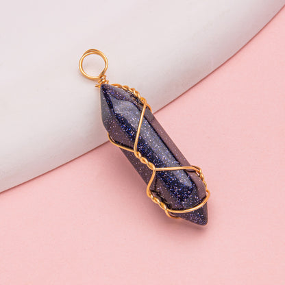 Copper Wire Hexagonal Column Stone DIY Pendant
