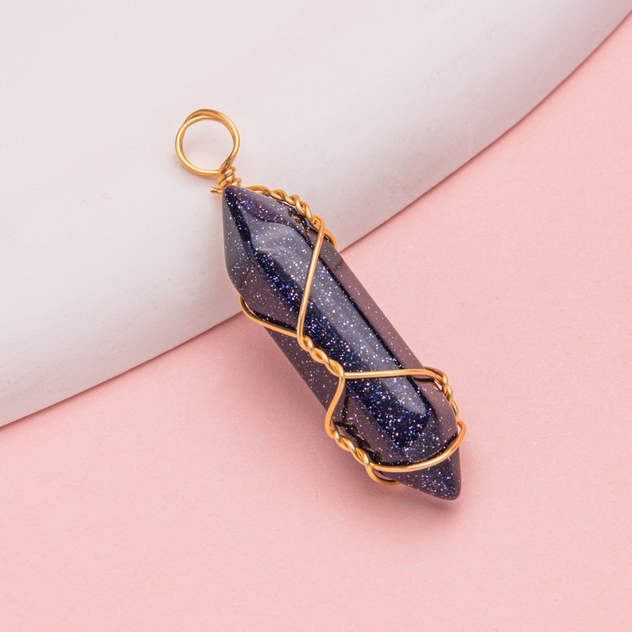 Copper Wire Hexagonal Column Stone DIY Pendant