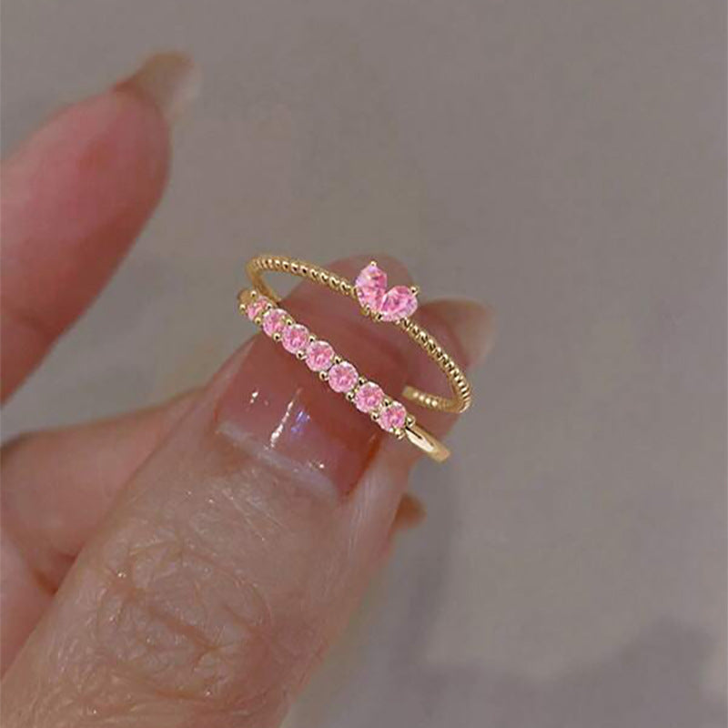 Rhinestone Peach Heart Ring
