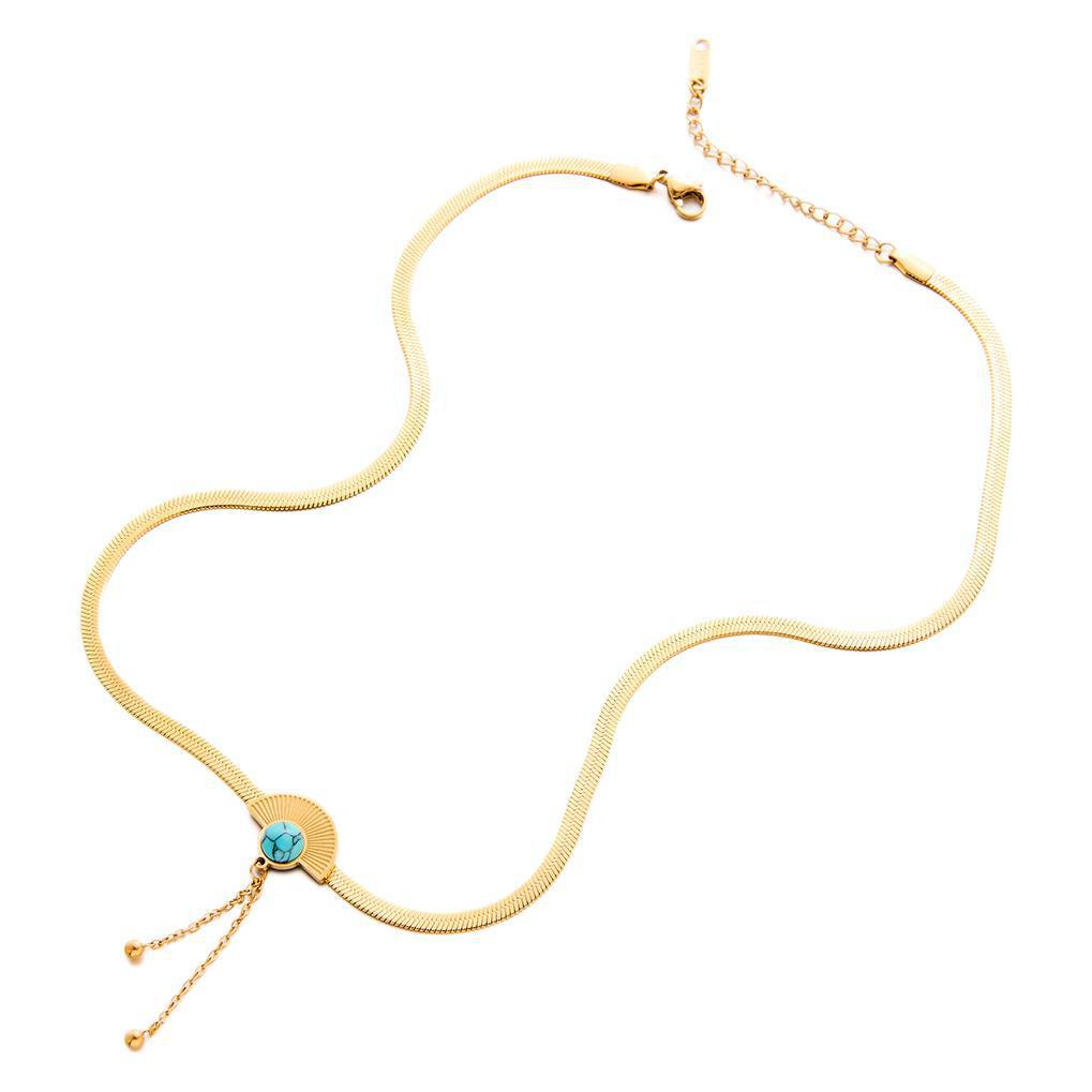 Turquoise scalloped fringed necklace