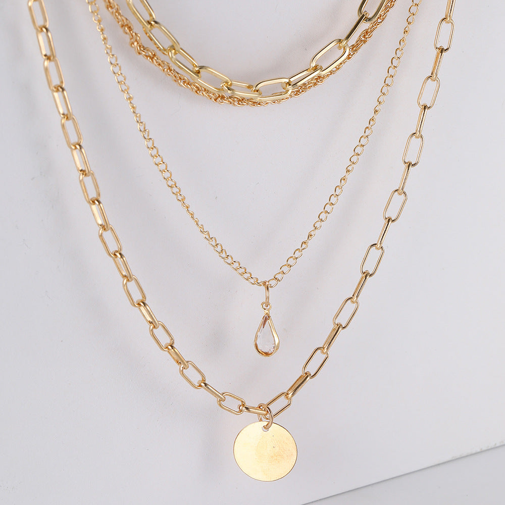 Multi-layer Disc & Waterdrop Necklace
