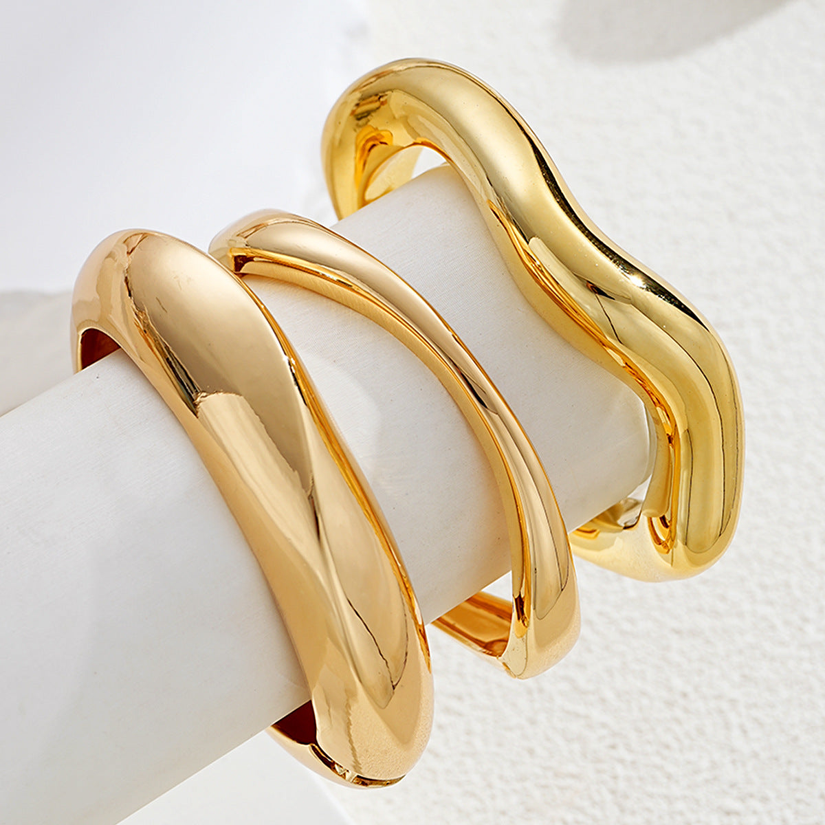 Gold Irregular Twist Bracelet Set (3pc)