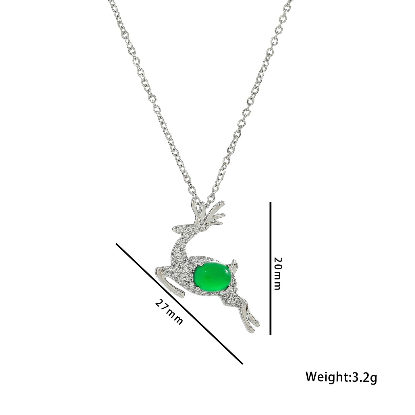 Deer Design Christmas Style Green Deer Pendant Necklace