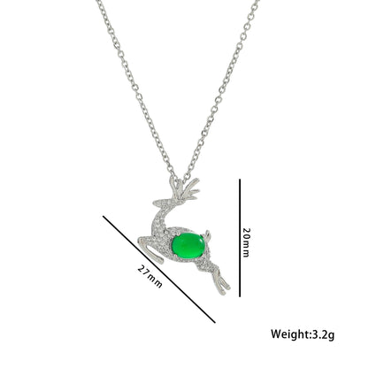 Deer Design Christmas Style Green Deer Pendant Necklace