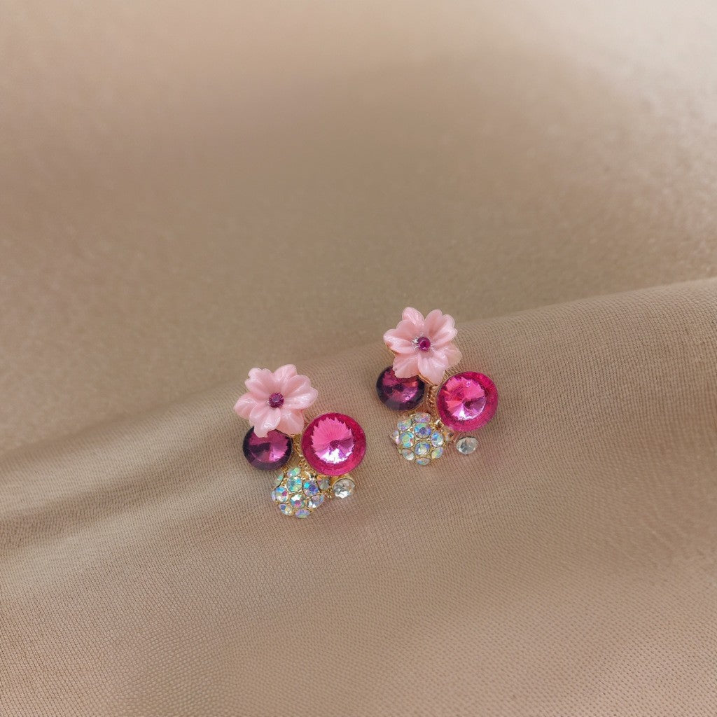 Contrasting color diamond flower stud earrings fashion