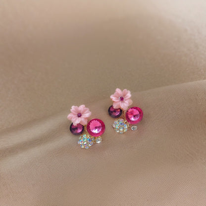 Contrasting color diamond flower stud earrings fashion