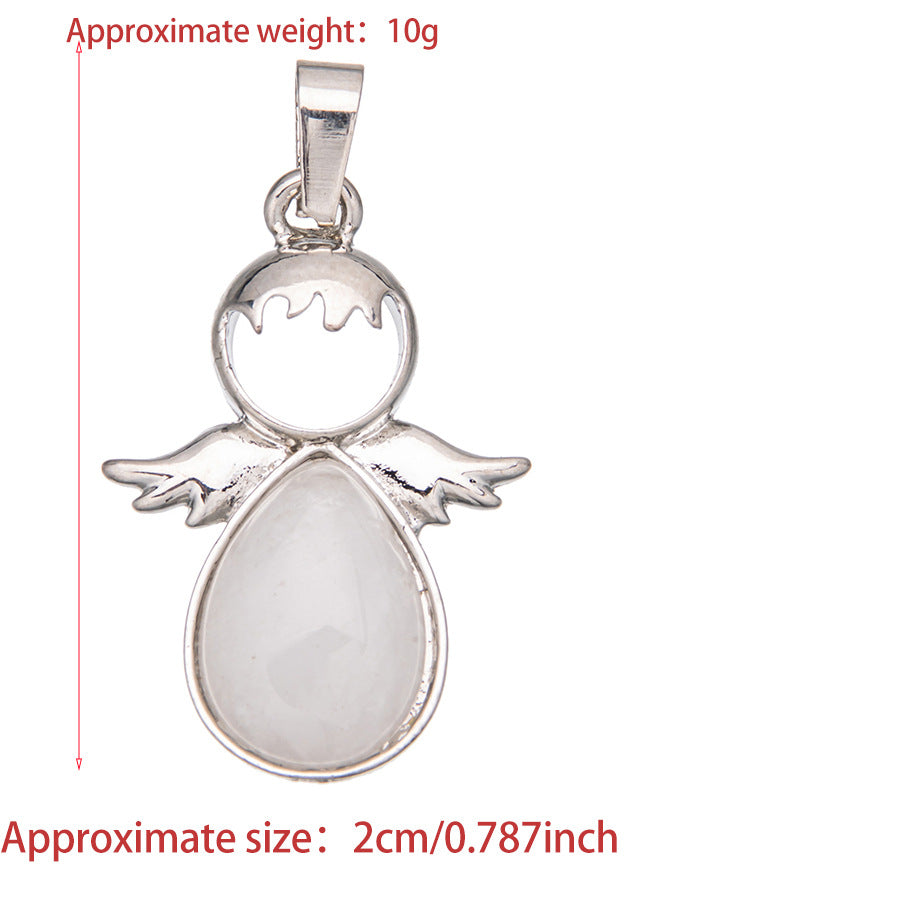 Pingente de cristal oval com asas de anjo de cristal gota d'água 