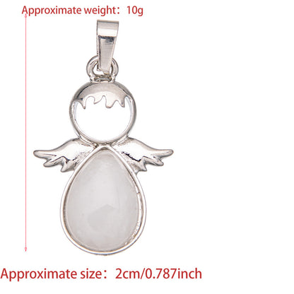 Pingente de cristal oval com asas de anjo de cristal gota d'água 