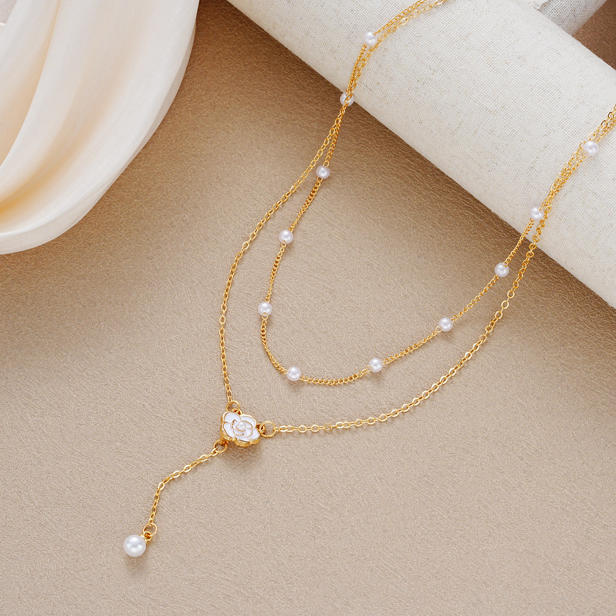 Camellia Pearl Fringe Necklace