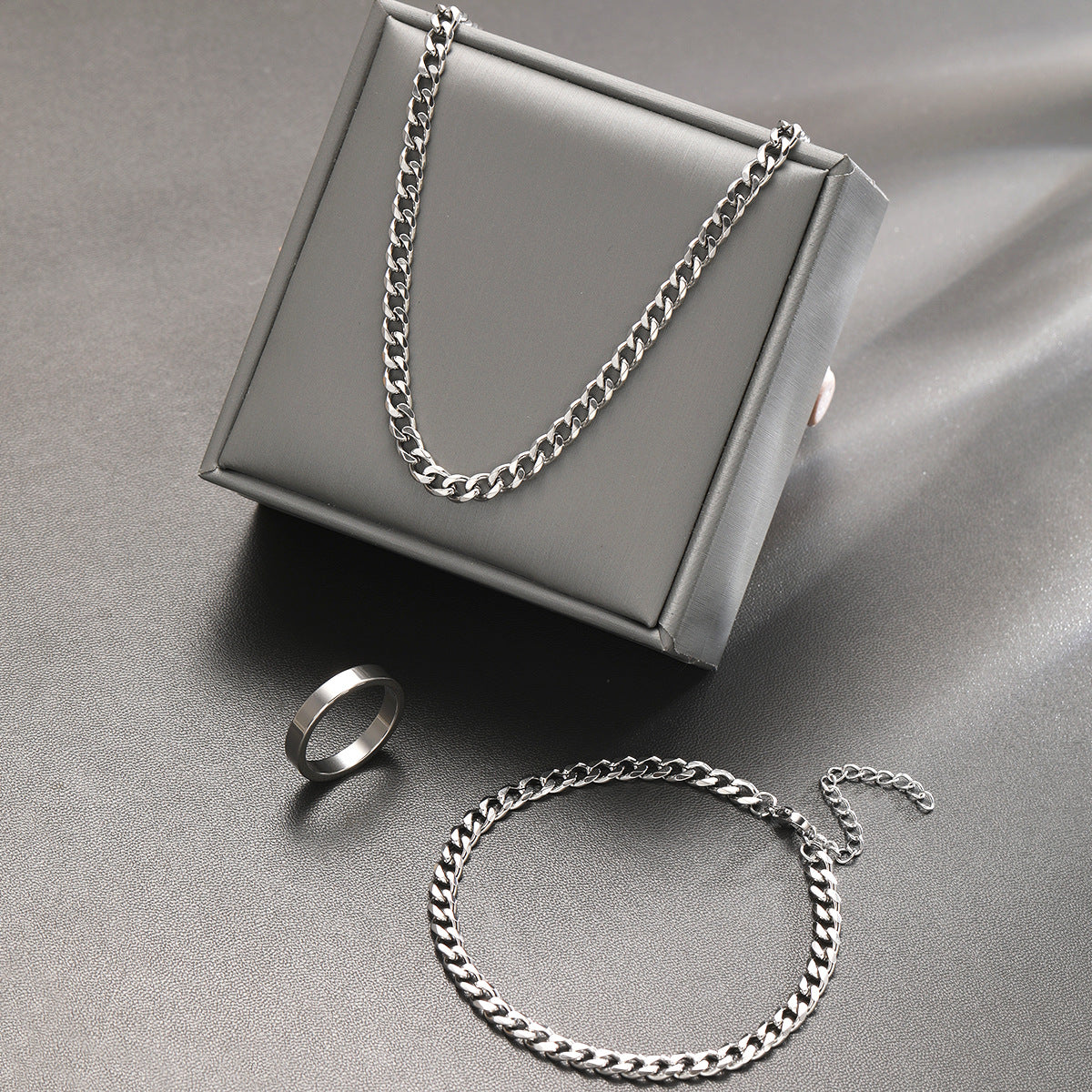 Stainless Steel Ring, Bracelet, & Necklace Set