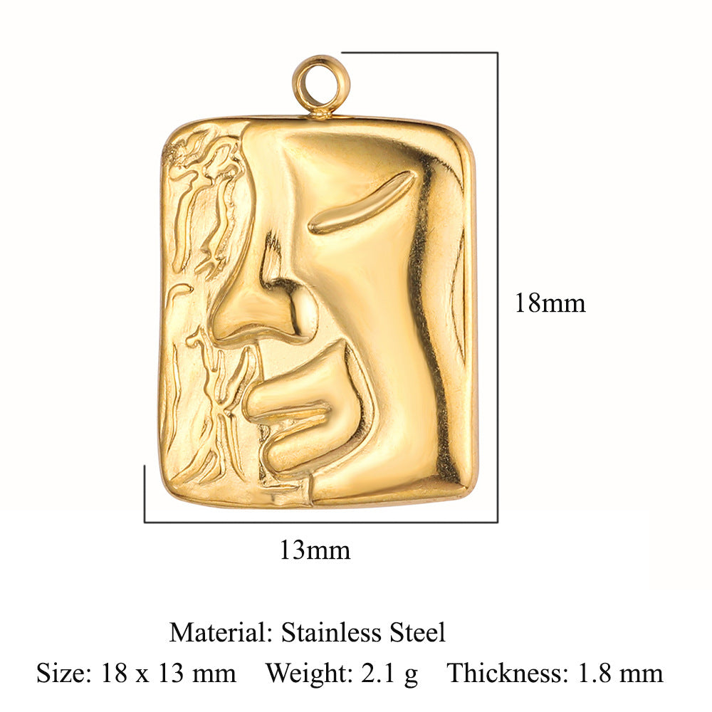 Colgante de acero de titanio con forma de tótem facial, accesorios de acero inoxidable con doble orificio 