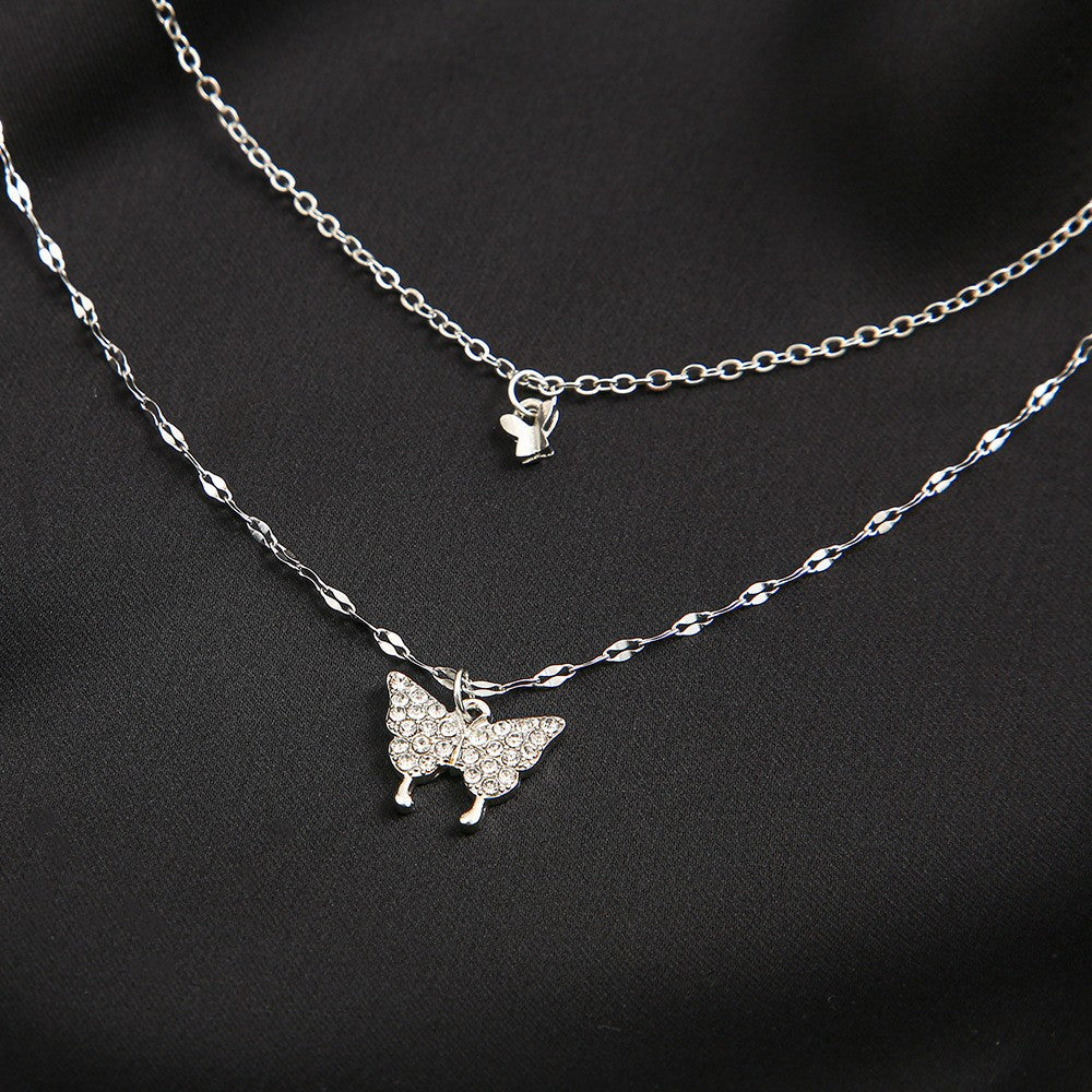 Double Butterfly Pendant Necklace