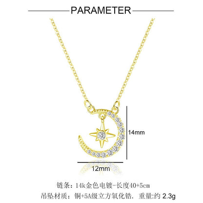 14K gold star and moon necklace