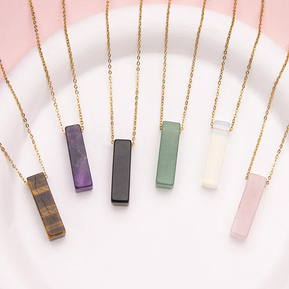 Crystal Rectangular Stainless Steel Pendant Necklace