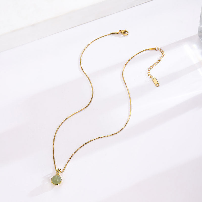 Women's Imitation Hetian Jade Titanium Steel Collarbone Necklace