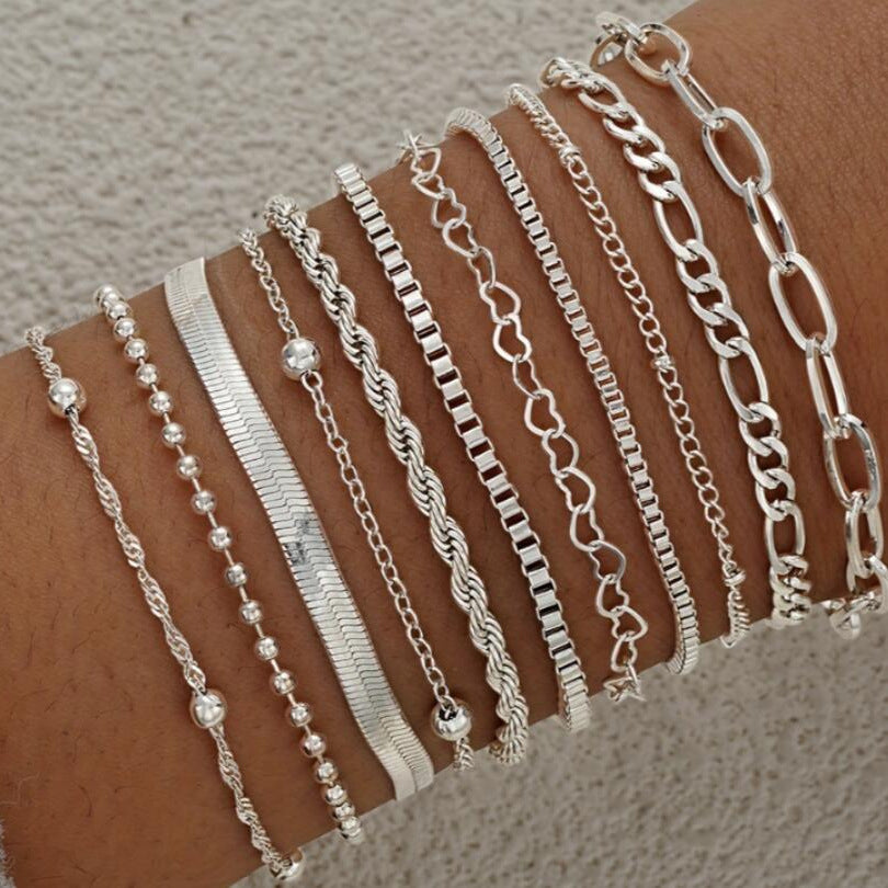 11-Piece Stacked Chain Bracelet Set