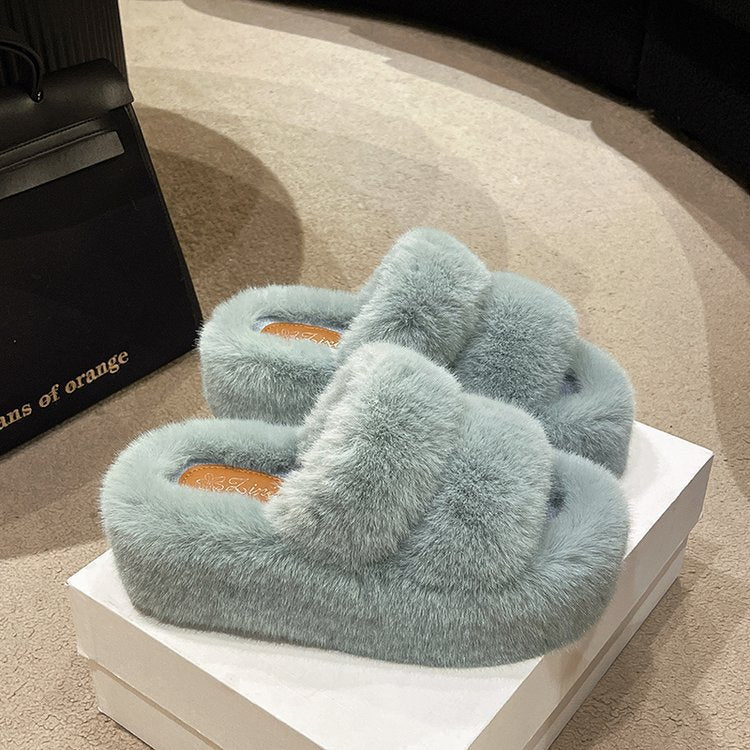 Double fluffy slippers