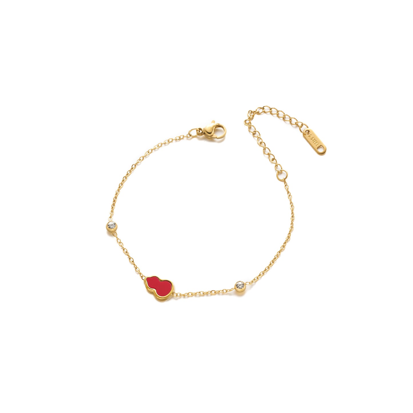 Women's 18K Gold-Plated Stainless Steel Red Gourd Bracelet with Zircon Accents