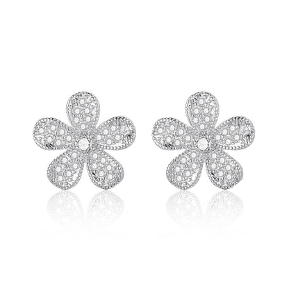 Copper inlaid 5A zircon flower stud earrings