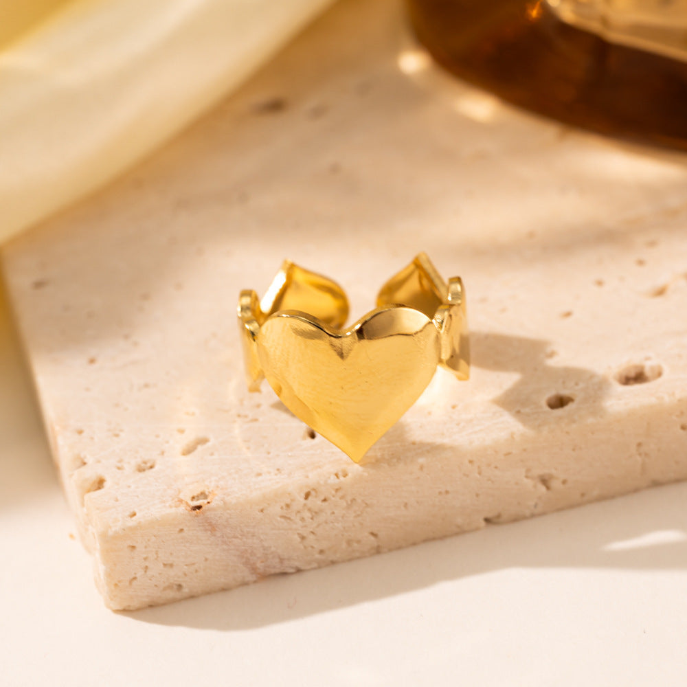 18K Gold Titanium Steel Heart Ring