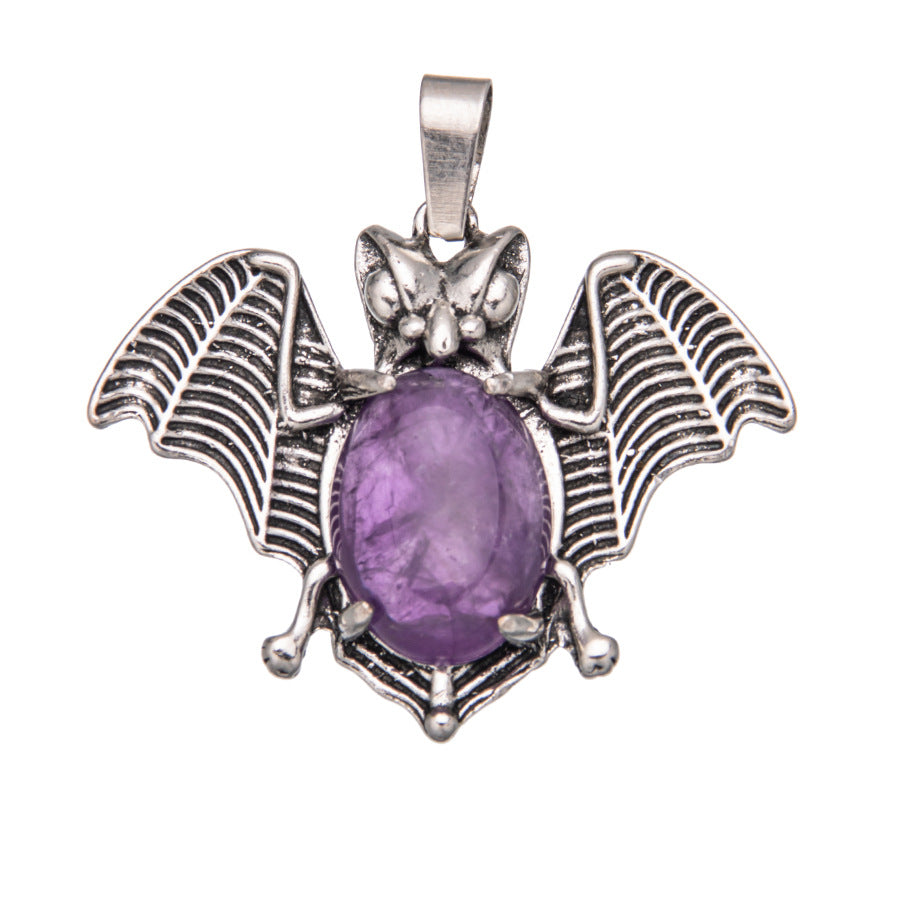 Agate gem alloy bat inlaid oval crystal pendant