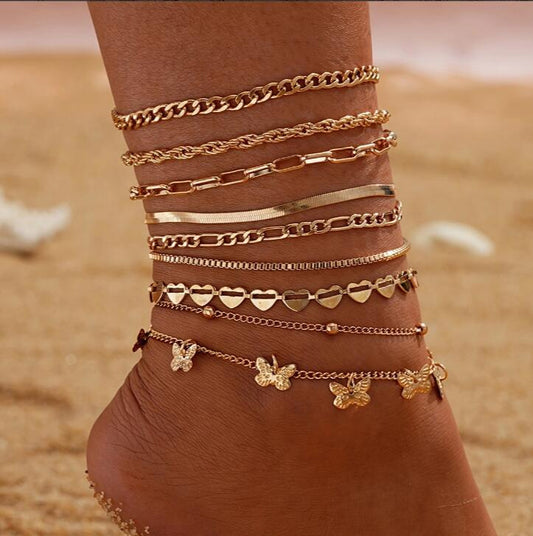 Juego de tobilleras con cadena de mariposa (9 piezas) 