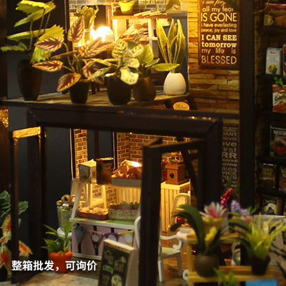 Juguete modelo de casa de café de madera DIY 