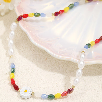 Colorful Pearl Daisy Necklace