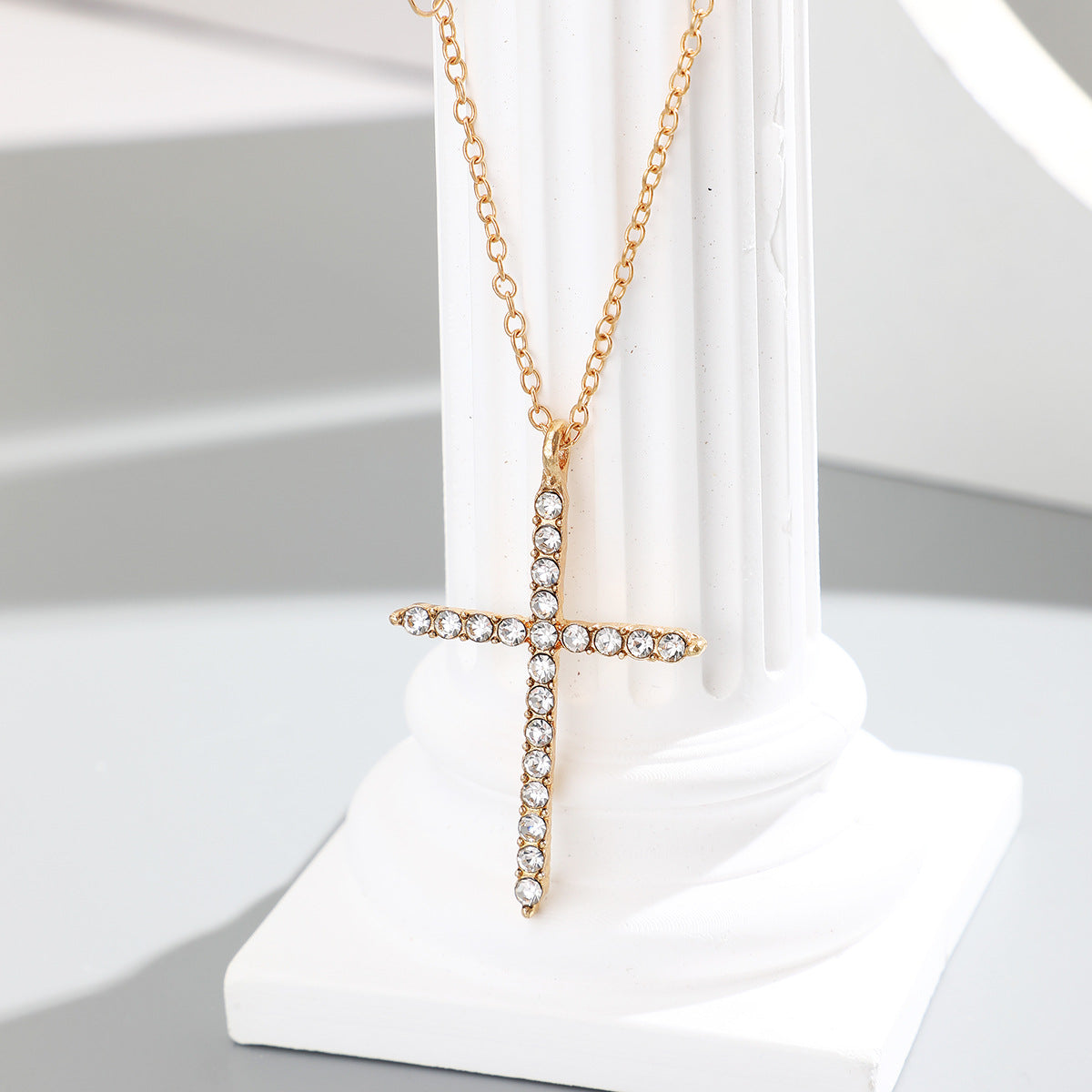 Vintage Rhinestone Cross Pendant Necklace