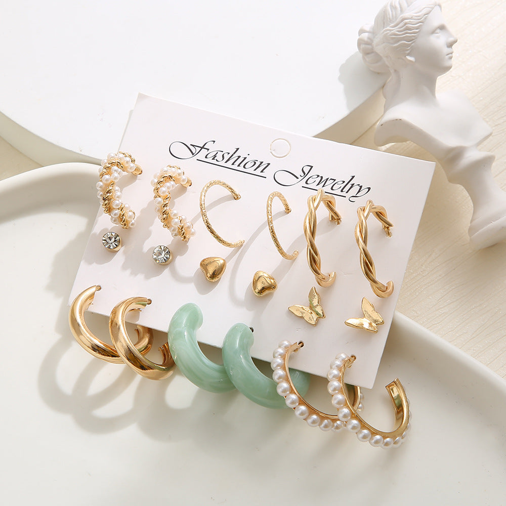 9-Piece Acrylic & Pearl Earring Set