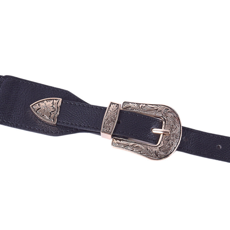 Grained metal double buckle decorative belt
